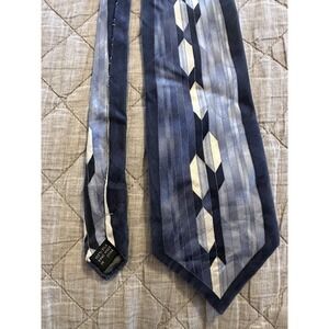 Stacy Adams 100% Silk Neck Tie Blue Handmade Art Deco Geometric